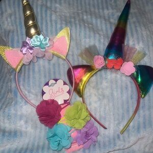 3x pack - pink Unicorn Headband + 4 clips + free rainbow headband.